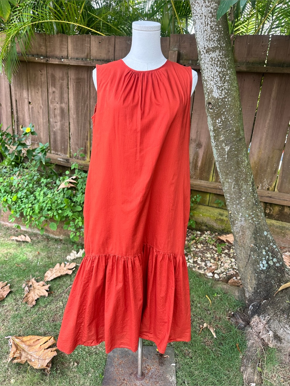 Uniqlo Red Cotton Drop Waist Midi Dress Size M - Picture 8 of 12